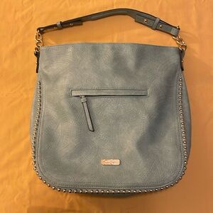 Jessica Simpson Hobo Bag Light Blue Faux Leather Chain Handle Large